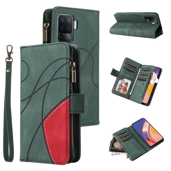Flip Case for Oppo F19 Pro 4G, PU Leather 2 Color Assorted Kickstand Function Shockproof Wallet Cover for Oppo F19 Pro 4G