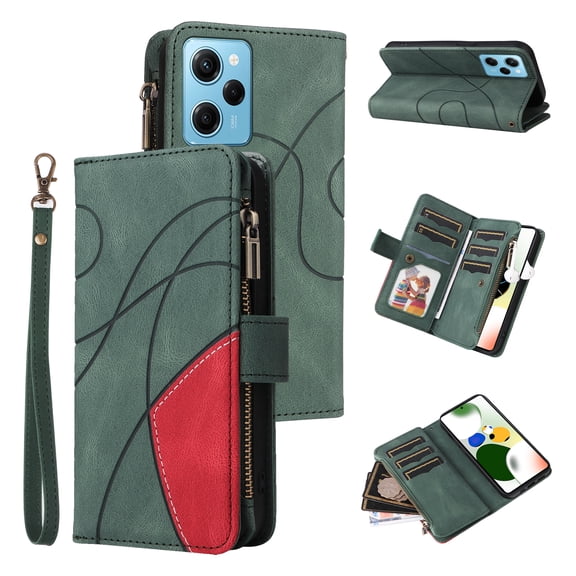 Flip Case for Poco X5 Pro 5G, PU Leather 2 Color Assorted Kickstand Function Shockproof Wallet Cover for Poco X5 Pro 5G