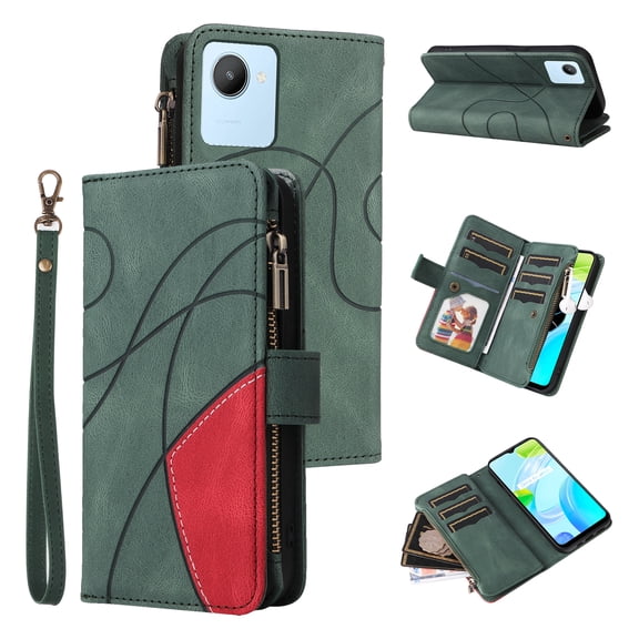 Flip Case for Realme C30 4G, PU Leather 2 Color Assorted Kickstand Function Shockproof Wallet Cover for Realme C30 4G