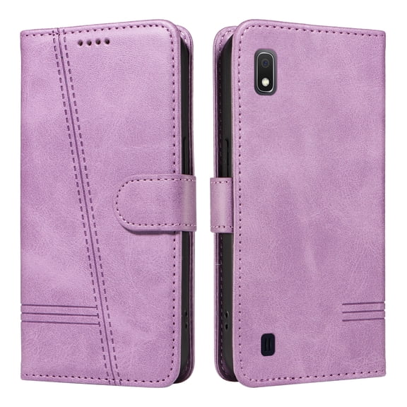 Flip Case for Samsung Galaxy A10 Dual SIM, 360 Degree Protection Shockproof PU Leather Wallet Phone Cover, Kickstand and 3 Card Slots, Purple