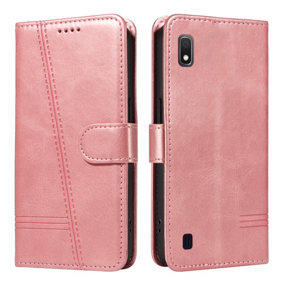Flip Case for Samsung Galaxy A10 Dual SIM, 360 Degree Protection Shockproof PU Leather Wallet Phone Cover, Kickstand and 3 Card Slots, Rose Gold