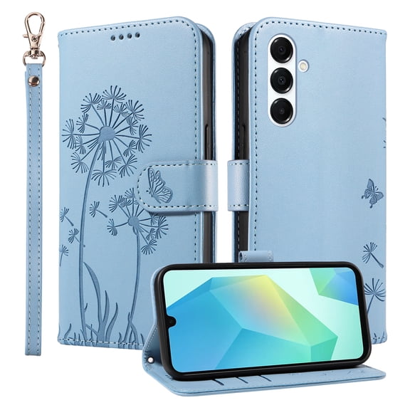 Flip Case for Samsung Galaxy A16, Card Holder and Kickstand, Shockproof and Scratch Resistant, Sky Blue