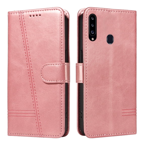 Flip Case for Samsung Galaxy A20S, 360 Degree Protection Shockproof PU Leather Wallet Phone Cover, Kickstand and 3 Card Slots, Rose Gold