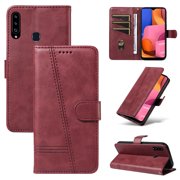 Flip Case for Samsung Galaxy A20S Dual SIM, 360 Degree Protection Shockproof PU Leather Wallet Phone Cover, Kickstand and 3 Card Slots, Red