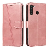 Flip Case for Samsung Galaxy A21, 360 Degree Protection Shockproof PU Leather Wallet Phone Cover, Kickstand and 3 Card Slots, Rose Gold