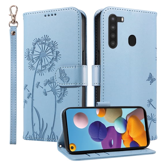 Flip Case for Samsung Galaxy A21, Card Holder and Kickstand, Shockproof and Scratch Resistant, Sky Blue
