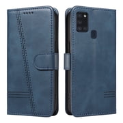 Flip Case for Samsung Galaxy A21s Dual SIM, 360 Degree Protection Shockproof PU Leather Wallet Phone Cover, Kickstand and 3 Card Slots, Blue