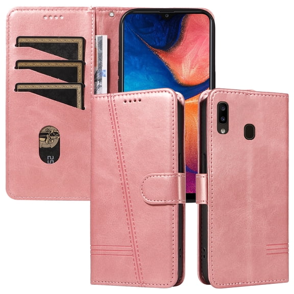 Flip Case for Samsung Galaxy A30, 360 Degree Protection Shockproof PU Leather Wallet Phone Cover, Kickstand and 3 Card Slots, Rose Gold