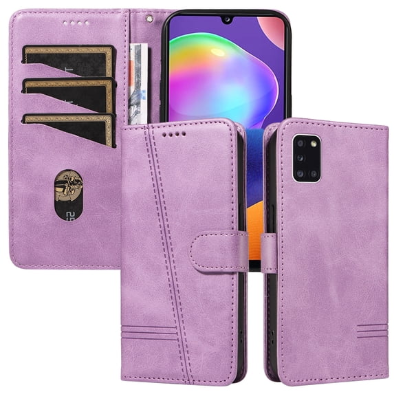 Flip Case for Samsung Galaxy A31 Dual SIM, 360 Degree Protection Shockproof PU Leather Wallet Phone Cover, Kickstand and 3 Card Slots, Purple