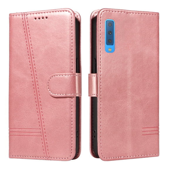 Flip Case for Samsung Galaxy A7 2018, 360 Degree Protection Shockproof PU Leather Wallet Phone Cover, Kickstand and 3 Card Slots, Rose Gold