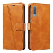 Flip Case for Samsung Galaxy A7 2018, 360 Degree Protection Shockproof PU Leather Wallet Phone Cover, Kickstand and 3 Card Slots, Yellow