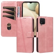 Flip Case for Samsung Galaxy M12, 360 Degree Protection Shockproof PU Leather Wallet Phone Cover, Kickstand and 3 Card Slots, Rose Gold