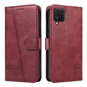 Flip Case for Samsung Galaxy M12 Dual SIM, 360 Degree Protection Shockproof PU Leather Wallet Phone Cover, Kickstand and 3 Card Slots, Red