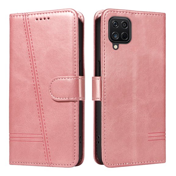 Flip Case for Samsung Galaxy M12 Dual SIM, 360 Degree Protection Shockproof PU Leather Wallet Phone Cover, Kickstand and 3 Card Slots, Rose Gold