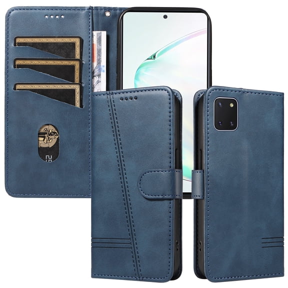 Flip Case for Samsung Galaxy Note 10 Lite Dual SIM, 360 Degree Protection Shockproof PU Leather Wallet Phone Cover, Kickstand and 3 Card Slots, Blue