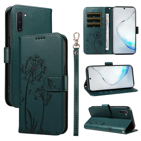 Flip Case for Samsung Galaxy Note 10 (SM-N970), Card Holder and Kickstand, Shockproof and Scratch Resistant, Blue