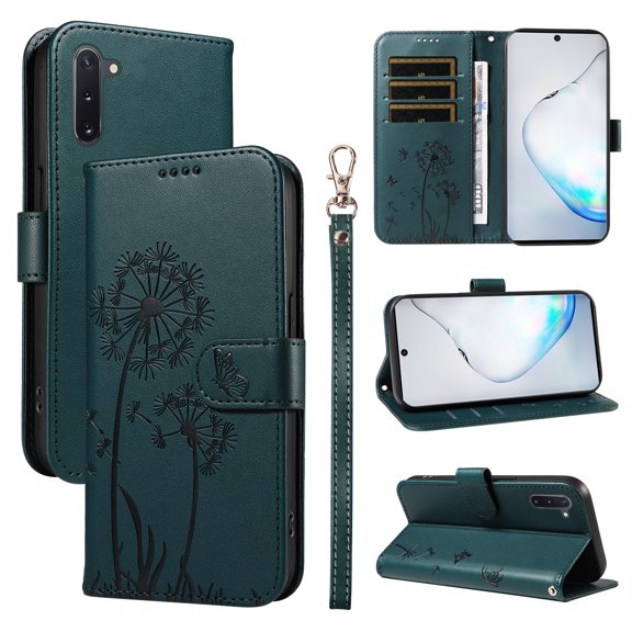 Flip Case for Samsung Galaxy Note 10 (SM-N970), Card Holder and Kickstand, Shockproof and Scratch Resistant, Blue