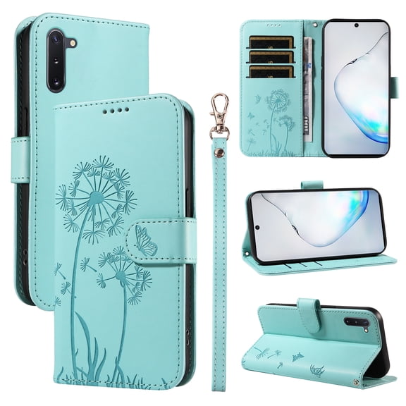 Flip Case for Samsung Galaxy Note 10 (SM-N970), Card Holder and Kickstand, Shockproof and Scratch Resistant, Green