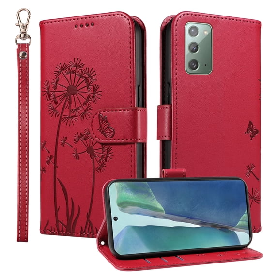 Flip Case for Samsung Galaxy Note 20 5G (SM-N981), Card Holder and Kickstand, Shockproof and Scratch Resistant, Red