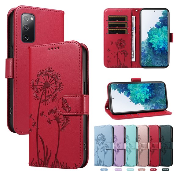 Flip Case for Samsung Galaxy S20 FE, Card Holder and Kickstand, Shockproof and Scratch Resistant, Red