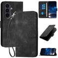 thumbnail image 1 of Flip Case for Samsung Galaxy S25 Fe with Detachable Hand Strap High Quality Leather Phone Case Embossed Butterfly and Credit Card Slot, 1 of 5