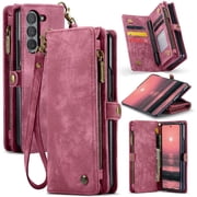 Flip Case for Samsung Galaxy Z Fold 6 5g Wallet Cover Trifold Detachable Card Holder Tpu Pc Handmade Leather Zipper with Strong Magnetic
