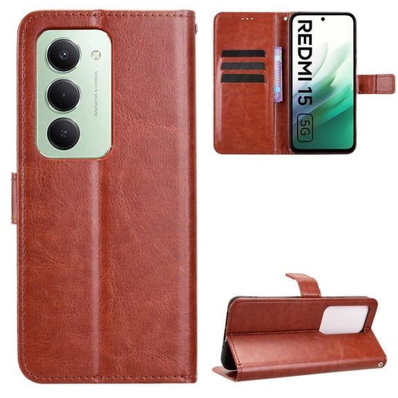 Flip Case for Xiaomi Redmi 15 5G All-in-One Wallet Multifunctional Folio Flip Cover with Card Holder and Detachable Wrist Strap