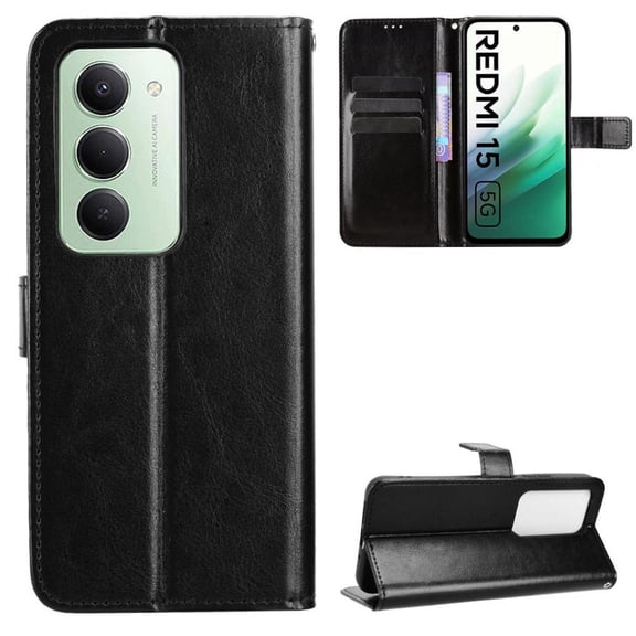 Flip Case for Xiaomi Redmi 15 5G All-in-One Wallet Multifunctional Folio Flip Cover with Card Holder and Detachable Wrist Strap