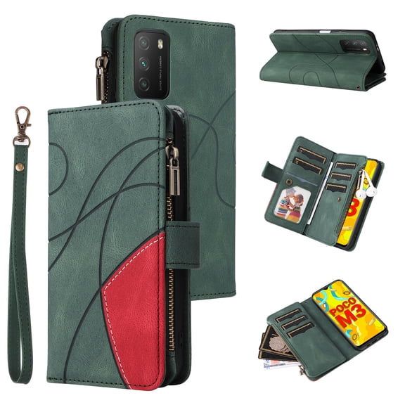 Flip Case for Xiaomi Redmi 9T NFC, PU Leather 2 Color Assorted Kickstand Function Shockproof Wallet Cover for Xiaomi Redmi 9T NFC