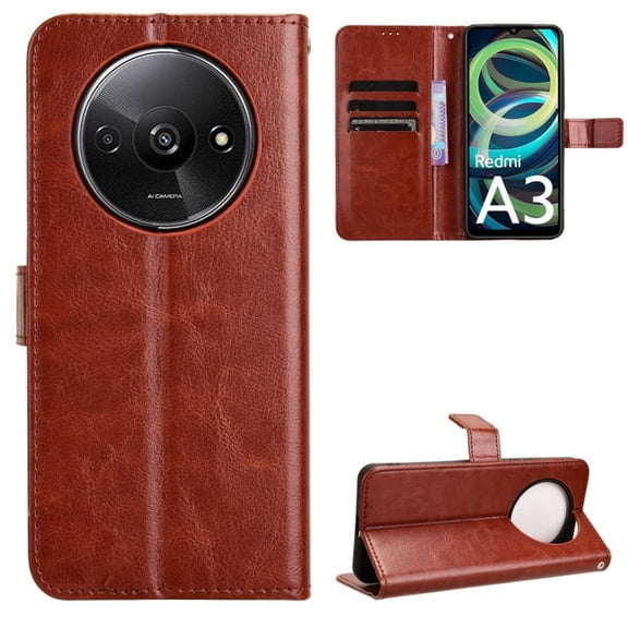 Flip Case for Xiaomi Redmi A3 All-in-One Wallet Multifunctional Folio Flip Cover with Card Holder and Detachable Wrist Strap