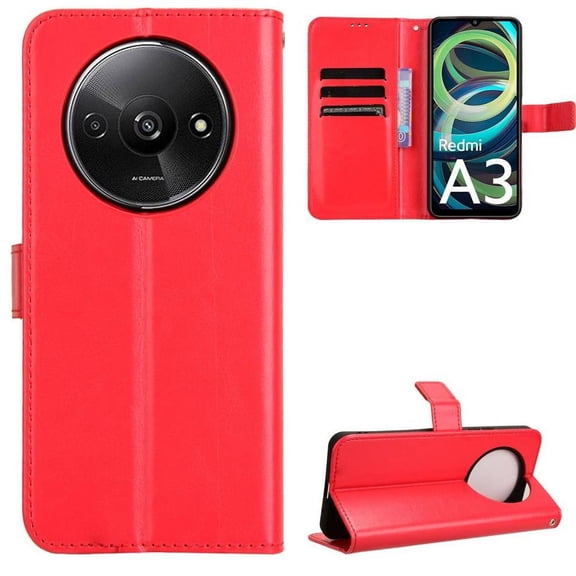 Flip Case for Xiaomi Redmi A3 All-in-One Wallet Multifunctional Folio Flip Cover with Card Holder and Detachable Wrist Strap