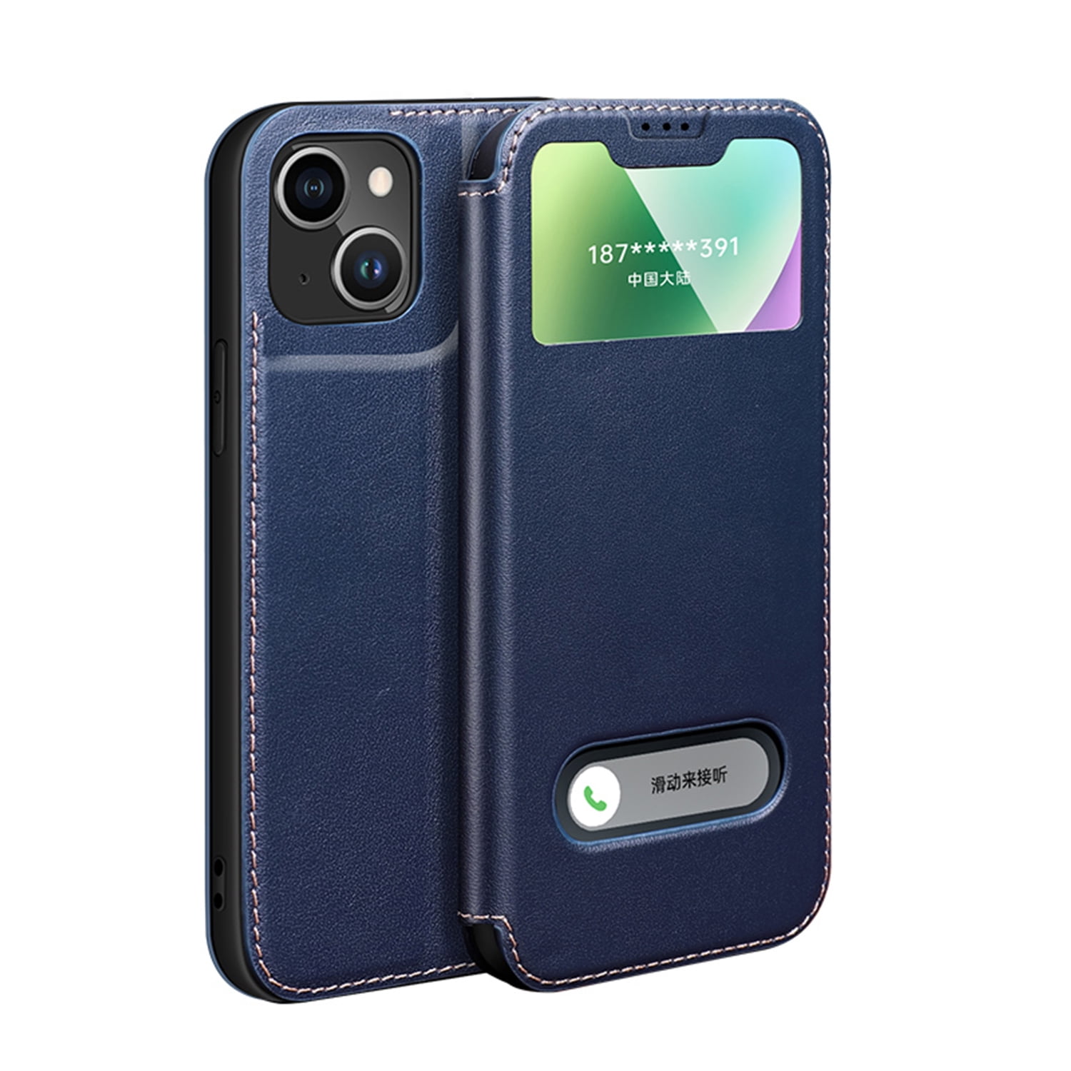 Flip Case for iPhone 11 6.1 Inch, 2 Clear Viewing Windows PU Leather Shockproof Drop Resistant Flip Case with Magnetic Closure Kickstand Feature Soft Silicone Phone Cover for Men Women,Blue
