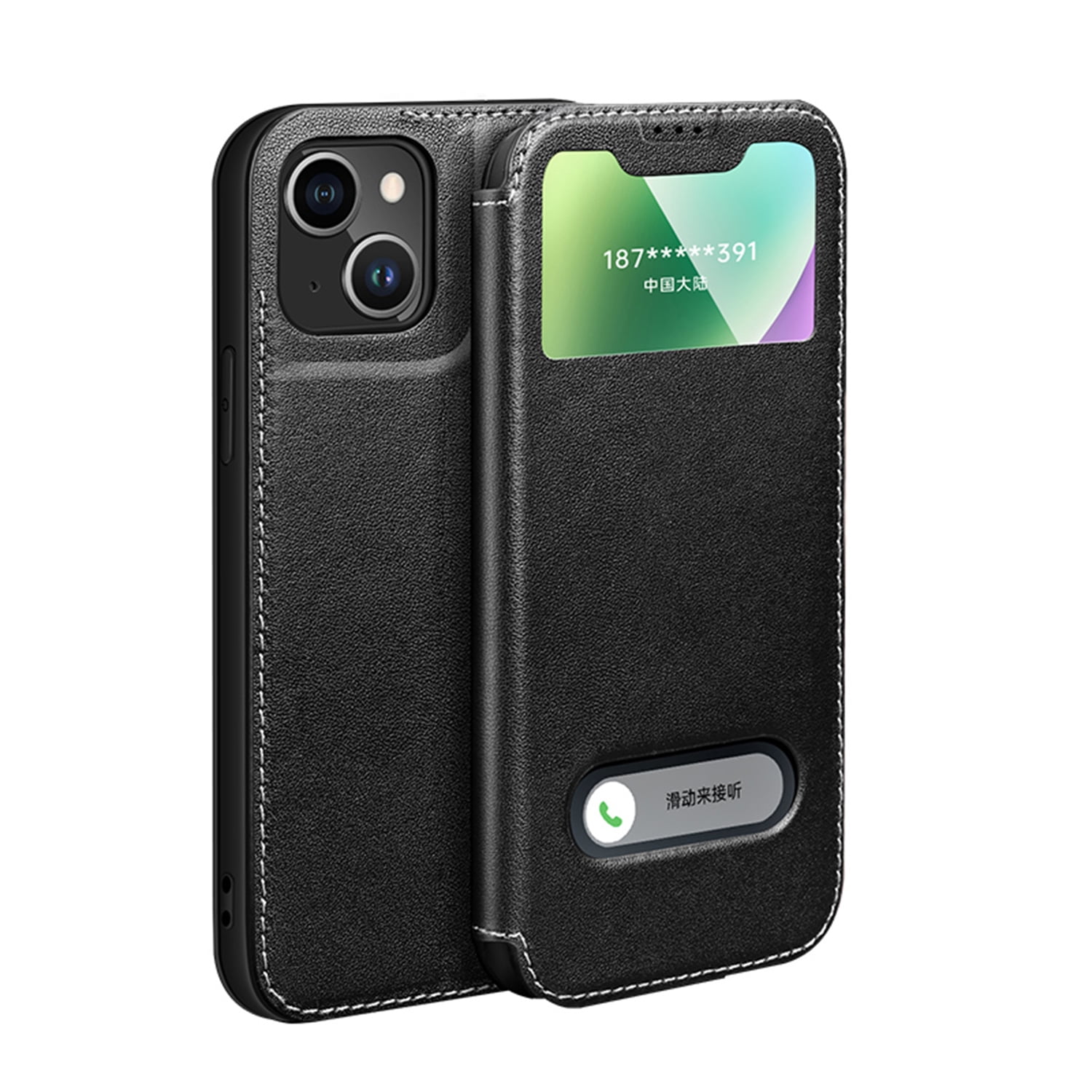 Flip Case for iPhone 11 6.1 Inch, 2 Clear Viewing Windows PU Leather Shockproof Drop Resistant Flip Case with Magnetic Closure Kickstand Feature Soft Silicone Phone Cover for Men Women,Black