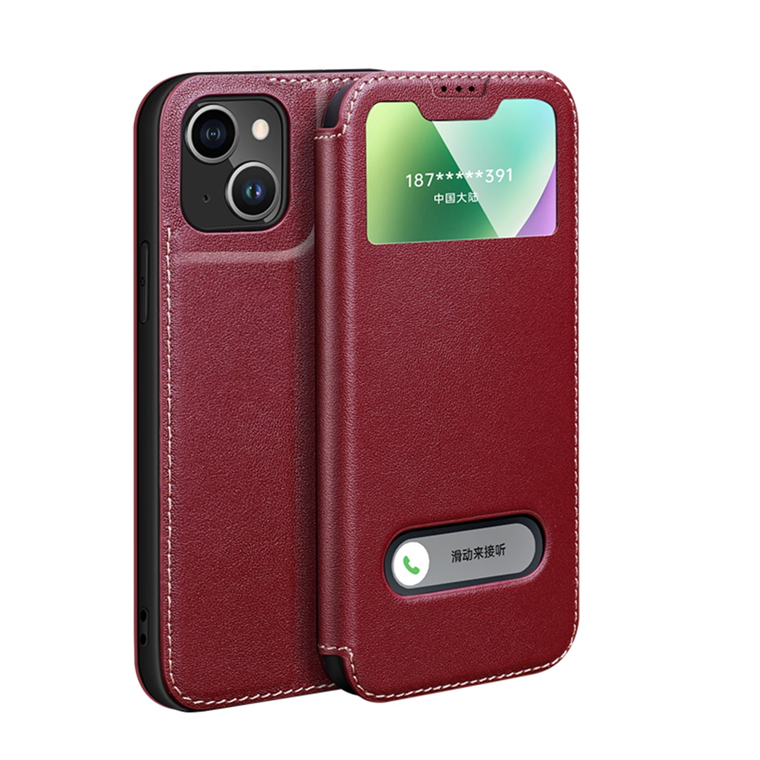Flip Case for iPhone 11 6.1 Inch, 2 Clear Viewing Windows PU Leather Shockproof Drop Resistant Flip Case with Magnetic Closure Kickstand Feature Soft Silicone Phone Cover for Men Women,Winered