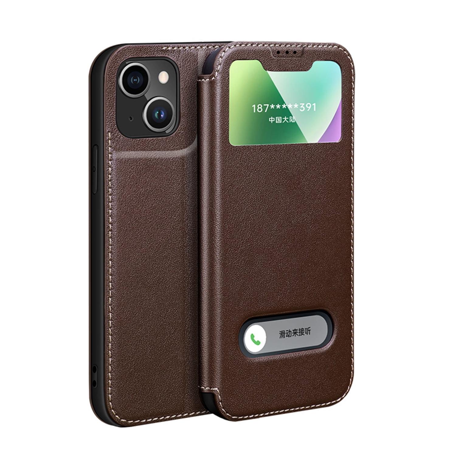 Flip Case for iPhone 11 6.1 Inch, 2 Clear Viewing Windows PU Leather Shockproof Drop Resistant Flip Case with Magnetic Closure Kickstand Feature Soft Silicone Phone Cover for Men Women,Brown
