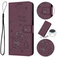 thumbnail image 1 of Flip Case for iPhone 13 Mini PU Leather Wallet Case with RFID Blocking Card Slot & Cash Pocket Magnetic Clasp Stand Function Cover Cat Patterned with Wrist Strap Phone Case,Maroon, 1 of 10