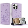 thumbnail image 1 of Flip Case for iPhone 13 Pro Max PU Leather Wallet Case with Card Slots Magnetic Clasp Stand Function Cover Lovely Embossed with Wrist Strap Soft Inner Case for iPhone 13 Pro Max - Purple, 1 of 8