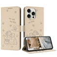 thumbnail image 1 of Flip Case for iPhone 13 Pro Max PU Leather Wallet Case with Card Slots Magnetic Clasp Stand Function Cover Lovely Embossed with Wrist Strap Soft Inner Case for iPhone 13 Pro Max - Beige, 1 of 8