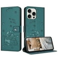 thumbnail image 1 of Flip Case for iPhone 13 Pro Max PU Leather Wallet Case with Card Slots Magnetic Clasp Stand Function Cover Lovely Embossed with Wrist Strap Soft Inner Case for iPhone 13 Pro Max - Darkgreen, 1 of 8