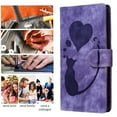 thumbnail image 1 of Flip Case for iPhone 14 with Wrist Strap PU Leather Inner TPU Material Wallet Case with Card Slot Magnetic Clasp[RFID Blocking] Stand Function Dustproof Cover Cat Love Pattern-Purple, 1 of 15