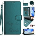 thumbnail image 1 of Flip Case for iPhone 15, Embossed PU Leather Full body Protection Wallet Case, Card Slots Kickstand, Wrist Strap + Shoulder Strap, RFID Blocking Magnetic Closure Phone Cover, Darkgreen, 1 of 14