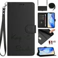 thumbnail image 1 of Flip Case for iPhone 15 Pro Max, Embossed PU Leather Full body Protection Wallet Case, Card Slots Kickstand, Wrist Strap + Shoulder Strap, RFID Blocking Magnetic Closure Phone Cover, Black, 1 of 14