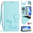 thumbnail image 1 of Flip Case for iPhone 16, Embossed PU Leather Full body Protection Wallet Case, Card Slots Kickstand, Wrist Strap + Shoulder Strap, RFID Blocking Magnetic Closure Phone Cover, Mint, 1 of 14
