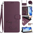 thumbnail image 1 of Flip Case for iPhone 16 Plus, Embossed PU Leather Full body Protection Wallet Case, Card Slots Kickstand, Wrist Strap + Shoulder Strap, RFID Blocking Magnetic Closure Phone Cover, Darkpurple, 1 of 14