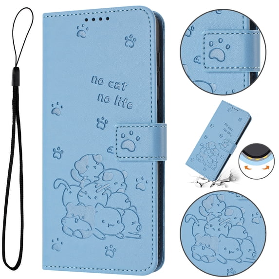 Flip Case for iPhone 16 Plus PU Leather Wallet Case with RFID Blocking Card Slot & Cash Pocket Magnetic Clasp Stand Function Cover Cat Patterned with Wrist Strap Phone Case,Blue