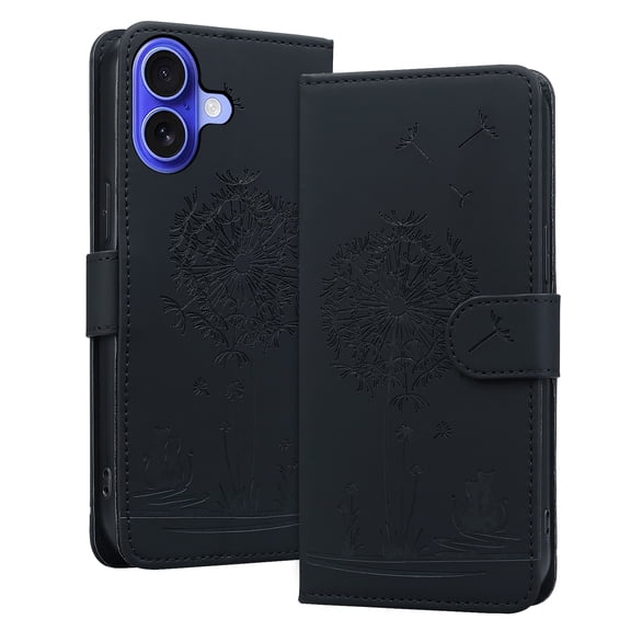 Flip Case for iPhone 17 Protective Cover, Durable PU Leather Embossed Case with Magnetic Clasp Card Slots Kickstand Wallet Durable Phone Case Cover for iPhone 17 - Black