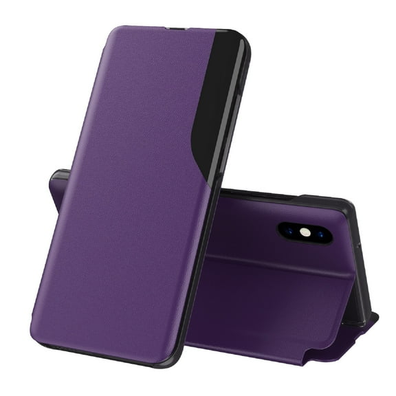 Flip Case for iPhone XS/iPhone X with Kickstand Magnetic Closure Bracket Mirror Window Case, Premium PU Leather Shockproof Anti-Drop Luxury Folio Phone Cover for iPhone XS/iPhone X 5.8 Inch,Purple