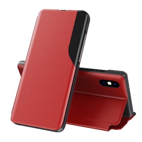 Flip Case for iPhone XS/iPhone X with Kickstand Magnetic Closure Bracket Mirror Window Case, Premium PU Leather Shockproof Anti-Drop Luxury Folio Phone Cover for iPhone XS/iPhone X 5.8 Inch,Red