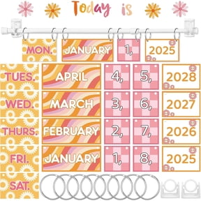 Flip Classroom Calendar Set with Adjustable Holder,,Daisy | Classroom Decorations, 54 Date Cards, Adjustable Holder, Sturdy Cardboard, Elementary Teacher Bulletin Board Decors