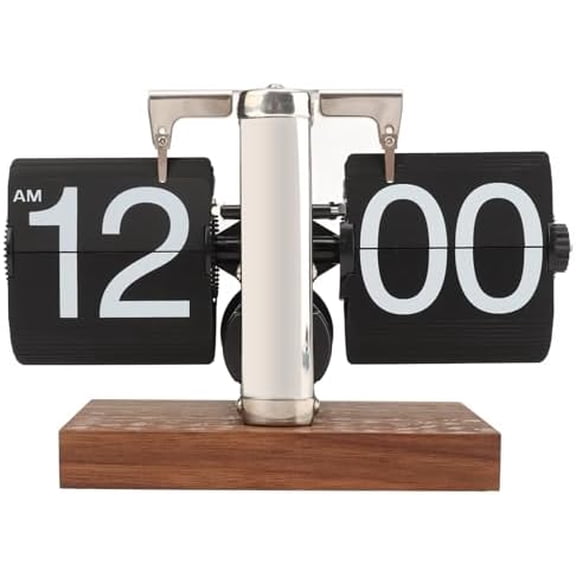 Flip Clock, Black Walnut Retro Digital Flip Down Clock, Battery Powered Auto Flip Desk Clock Mechanical Clock for Home Office Decor, Time Adjustable, Large Numbers for Easy